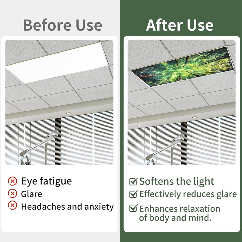 Torixqi 4 Pcs Fluorescent Light Covers - Light Covers for Ceiling Lights Classroom, Magnetic Light Filters for Office, Hospitals, Home 4 x 2 Feet (Forest) - Image 3